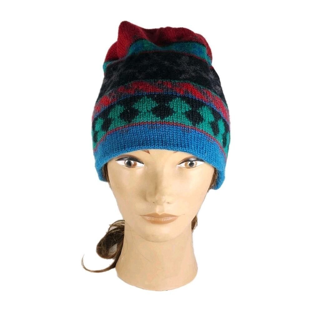Igloo Unisex Vintage 80s OS Multicolor Knit Wool Fair Isle Beanie Hat